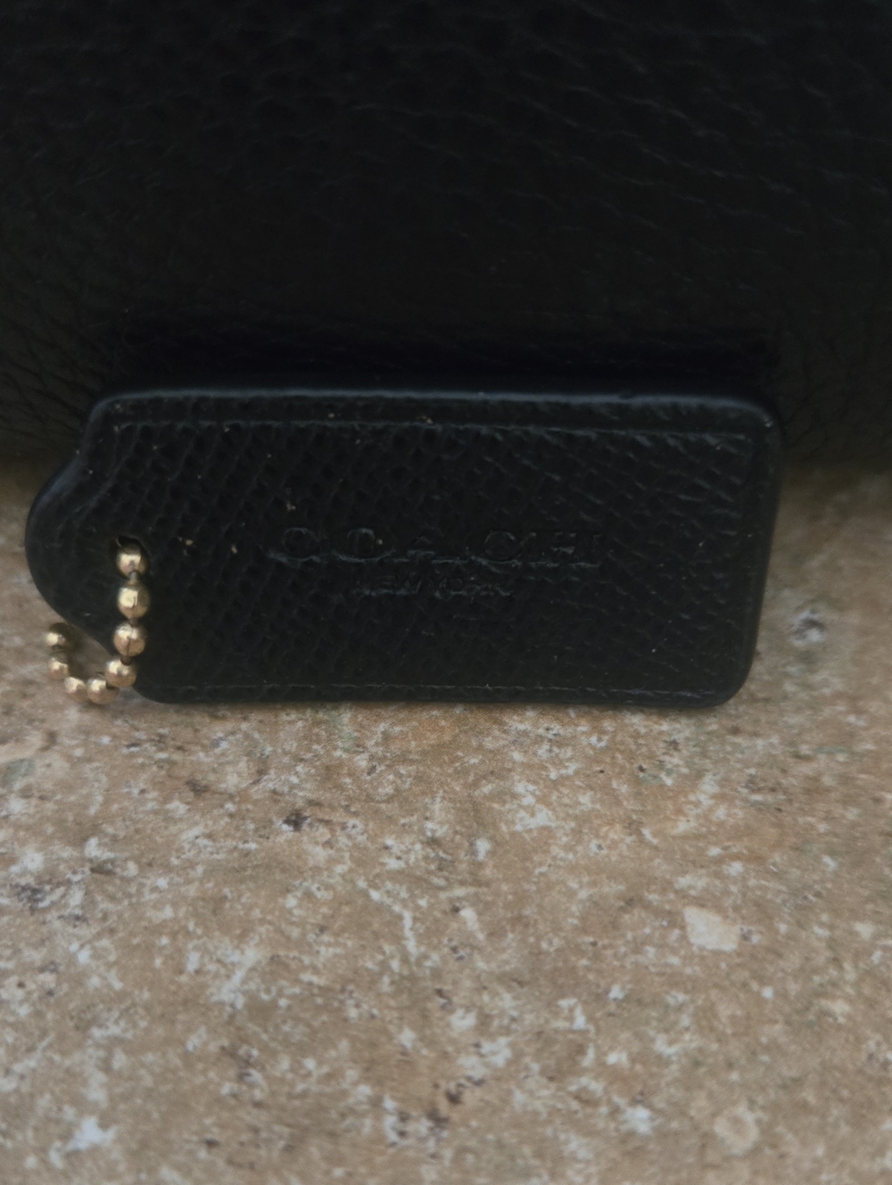 Coach Black Leather Tag with Gold Ball Chain
